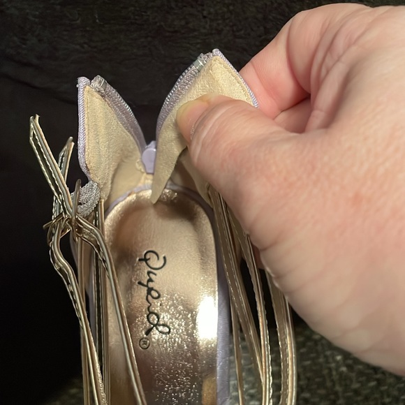 Qupid Canvas Sexy Peep Toe Killer Heels in Lavender gold Platform Size 7 1/2 - Picture 14 of 16